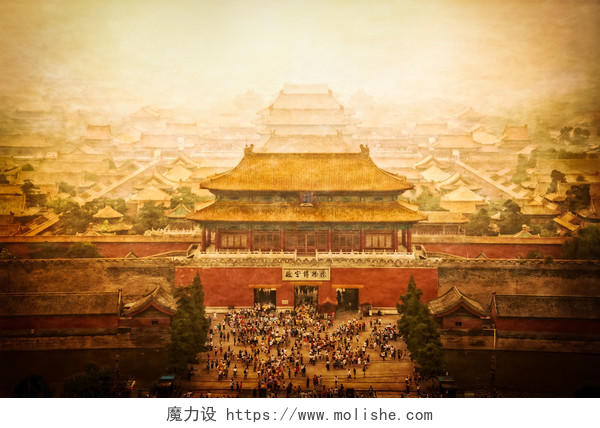 北京古建筑紫禁城空中鸟瞰图北京旅游景点故宫旅游